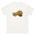 Baked cannabis-inspired graphic tee featuring a marijuana brownie and bold 420 streetwear artwork