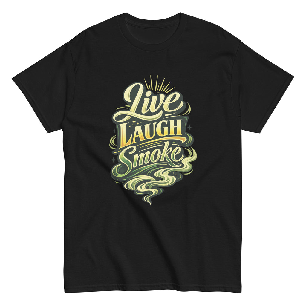 Live, Laugh, Smoke cannabis-inspired graphic tee featuring bold 420 streetwear design