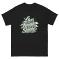 Live, Laugh, Smoke cannabis-inspired graphic tee featuring bold 420 streetwear design
