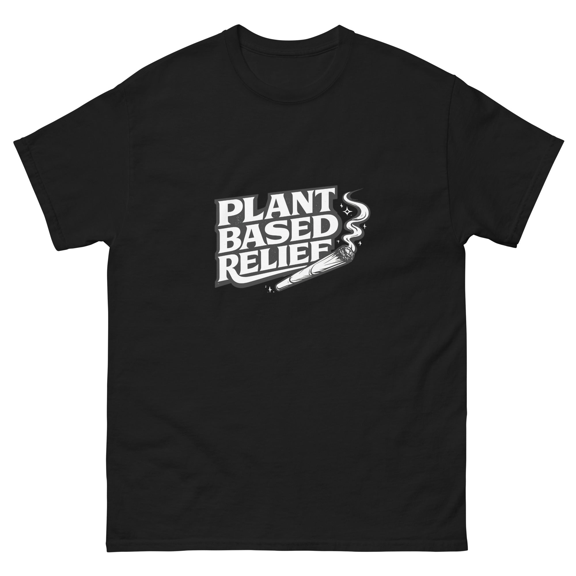 Plant Based Relief 420 graphic tee with cannabis culture artwork