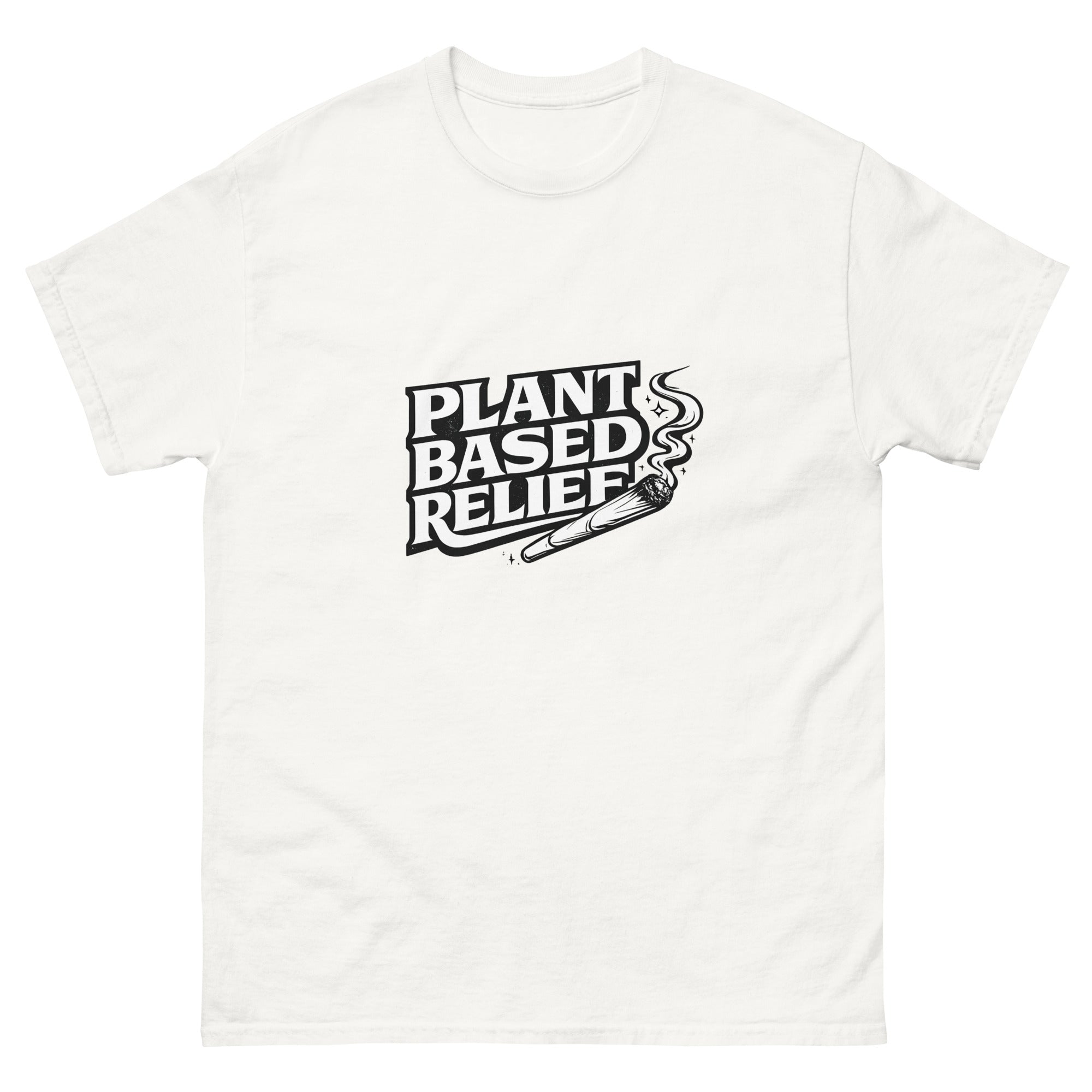 Plant Based Relief cannabis-inspired graphic tee featuring bold 420 streetwear artwork