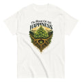 Root of All Happiness cannabis-inspired graphic tee featuring bold 420 streetwear artwork
