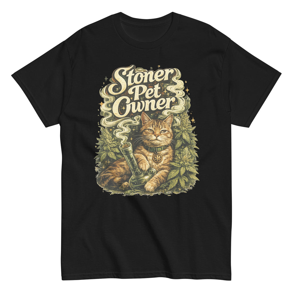 Stoner Pet Owner cannabis-inspired graphic tee for cat lovers and 420 streetwear fans