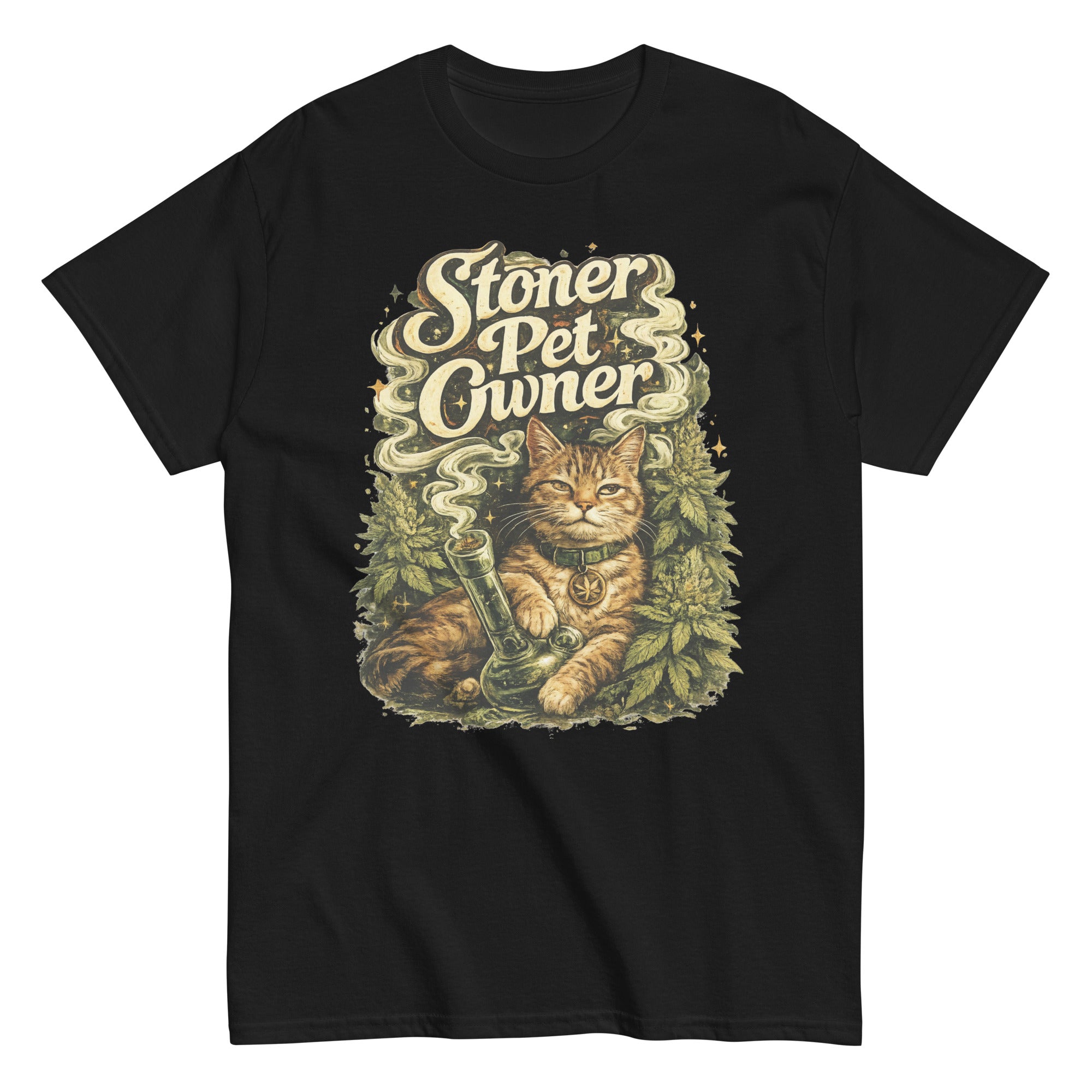 Stoner Pet Owner cannabis-inspired graphic tee for cat lovers and 420 streetwear fans
