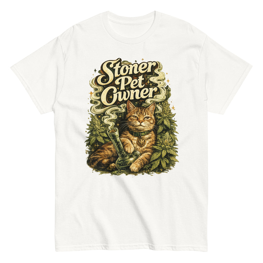 Stoner Pet Owner cannabis-inspired graphic tee for cat lovers and 420 streetwear fans
