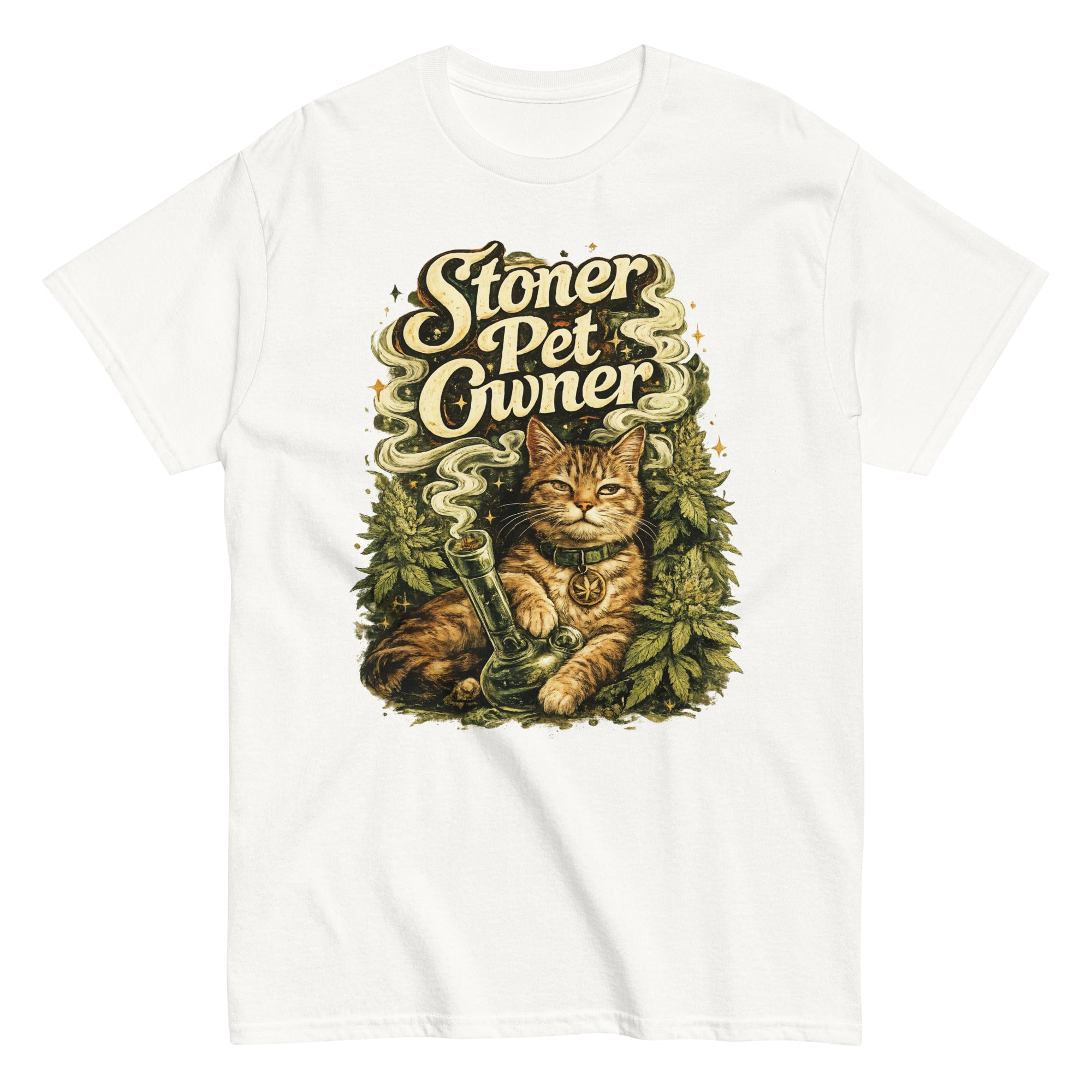 Stoner Pet Owner cannabis-inspired graphic tee for cat lovers and 420 streetwear fans