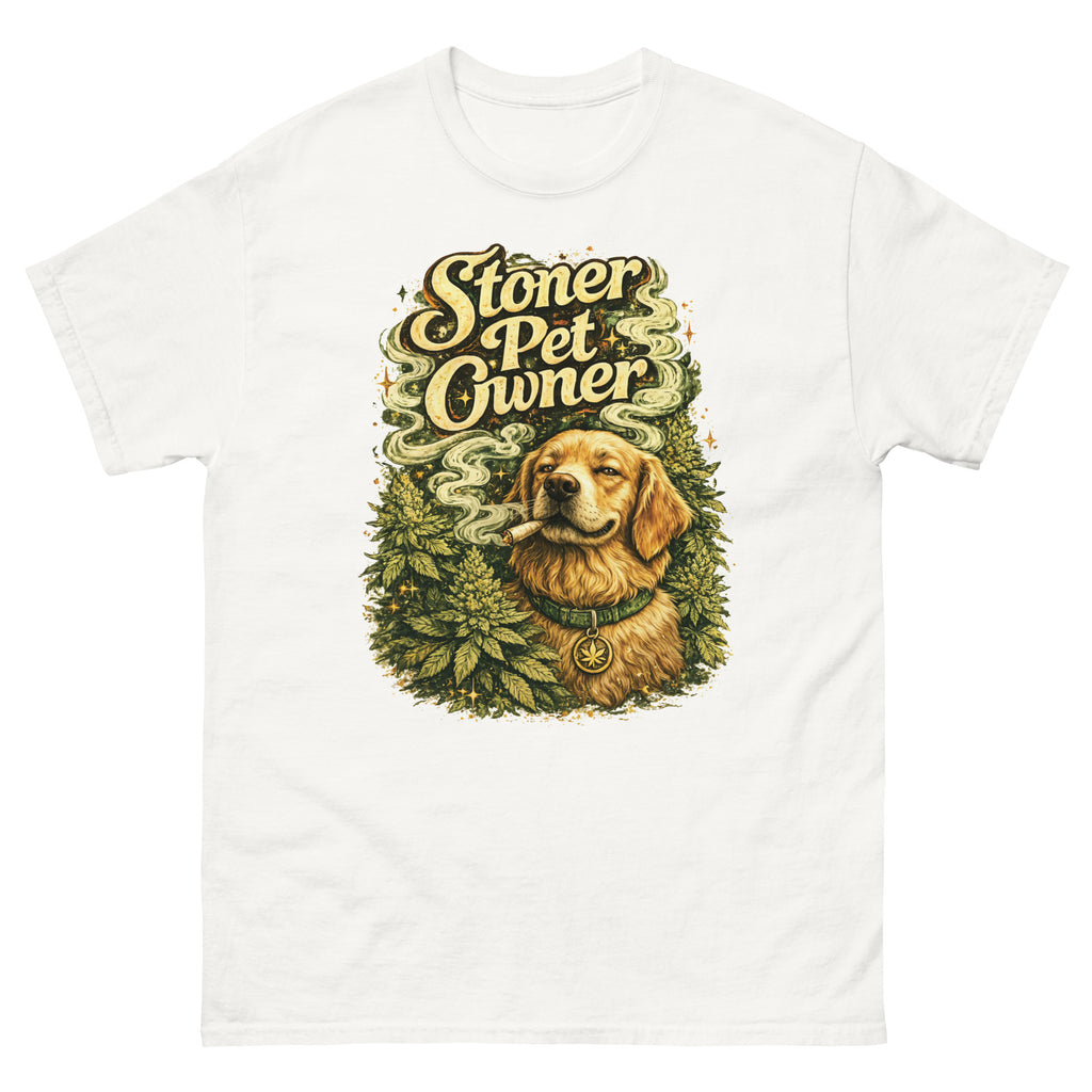 Stoner Pet Owner cannabis-inspired graphic tee for dog lovers and 420 streetwear fans